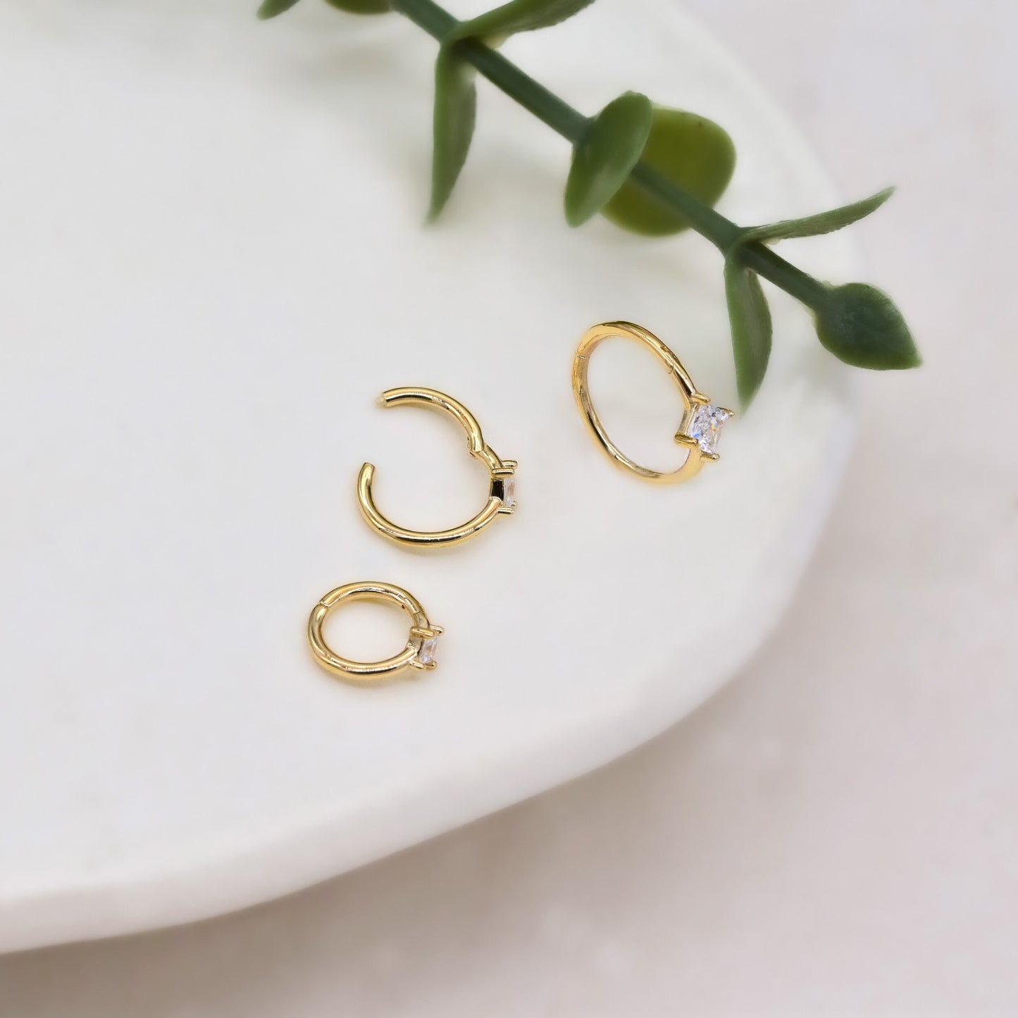 14K Solid Gold Huggie Hoop Septum Conch 16G
