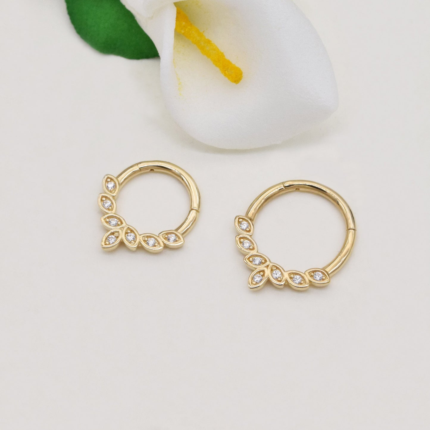 14K Solid Gold Marquise Diamond Daith Piercing 16G