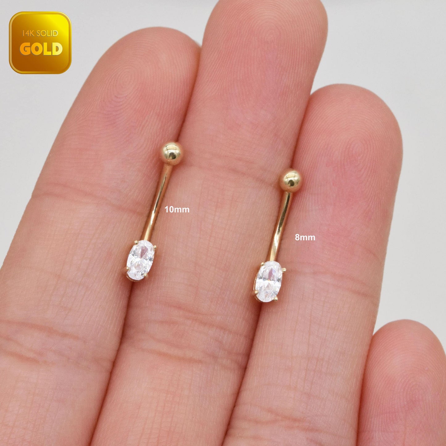 14K Solid Gold Diamond Rook Earring Curved Barbell Navel Daith Eyebrow Ring 16g Gift