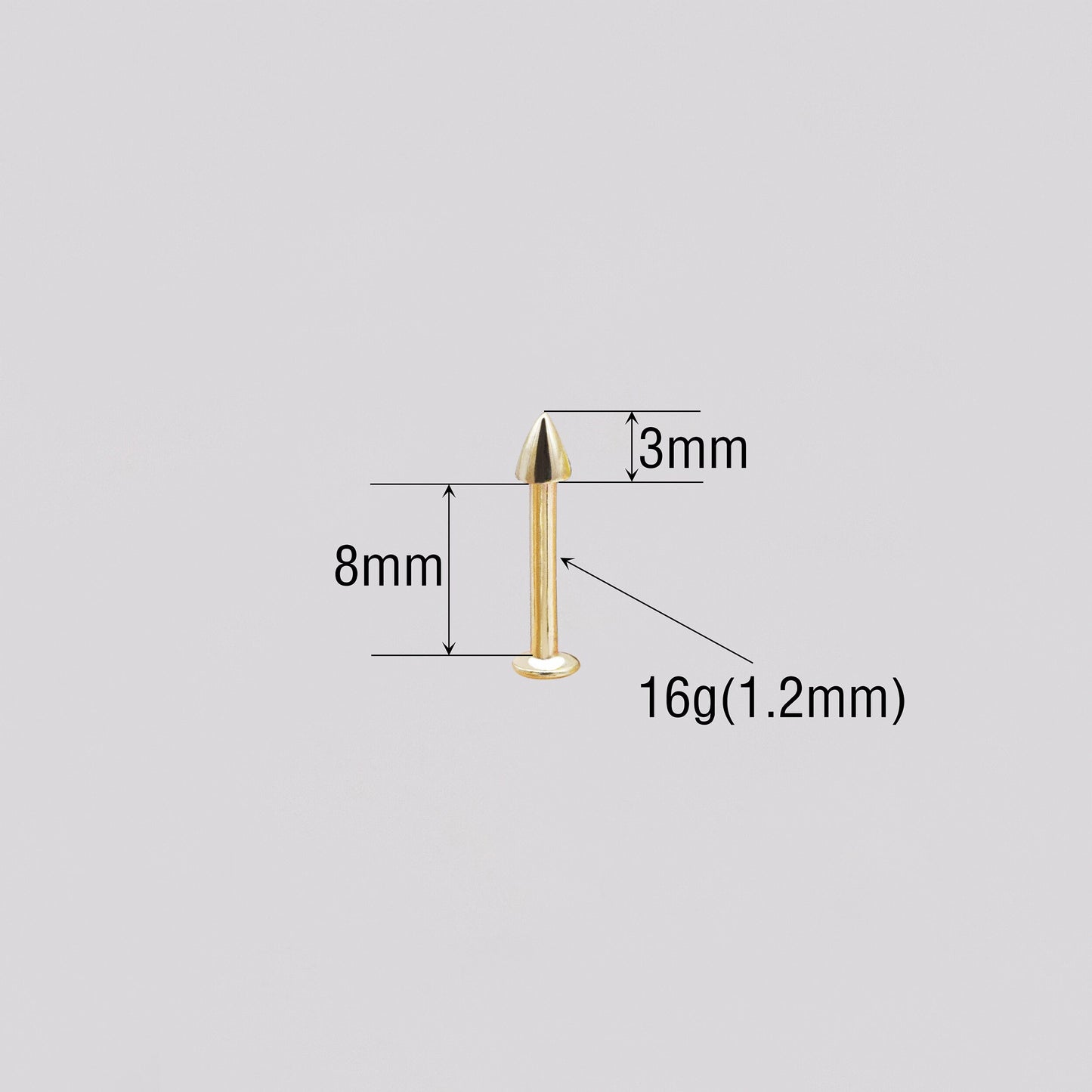 14K Solid Gold Spike Piercing 16g