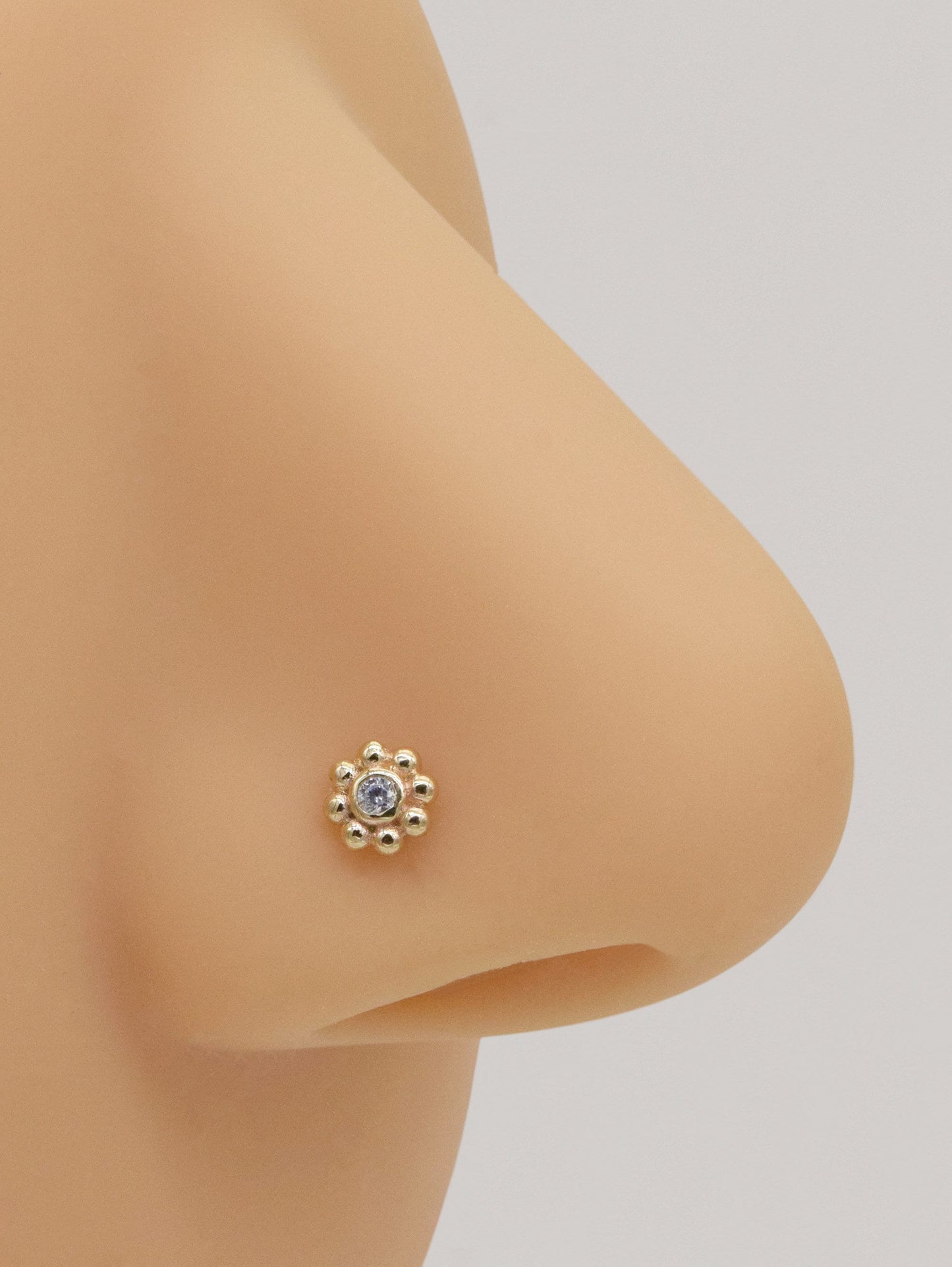 14K Solid Gold Sunflower Nose Stud L Shape 20g