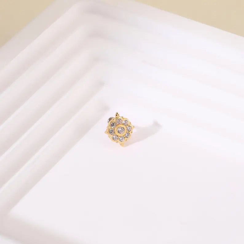 14K Gold Sunburst Sunflower Cartilage Stud Earring