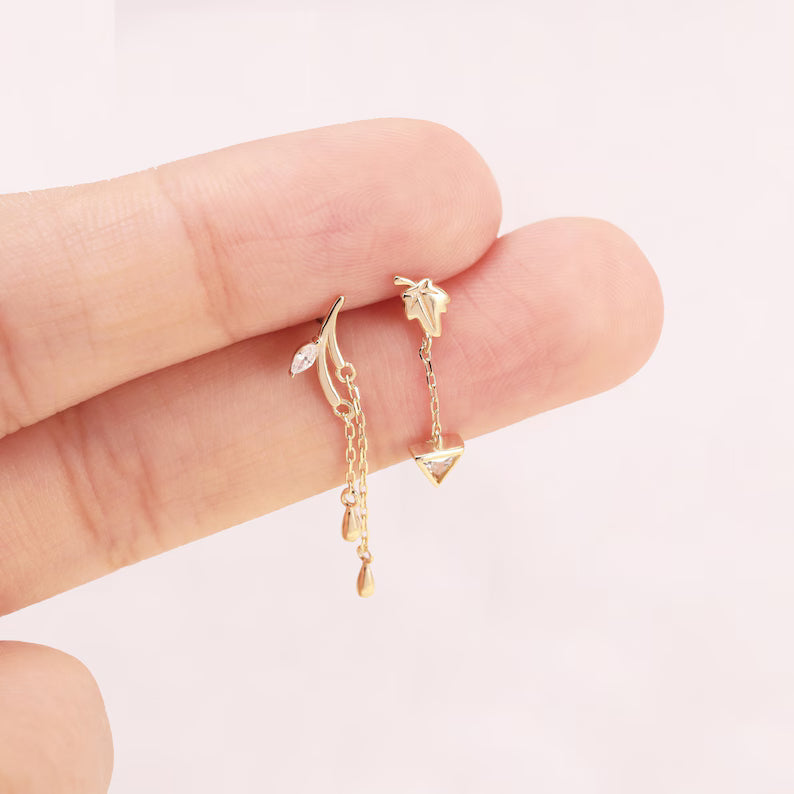 14K Gold Leaf Dangle Cartilage Stud