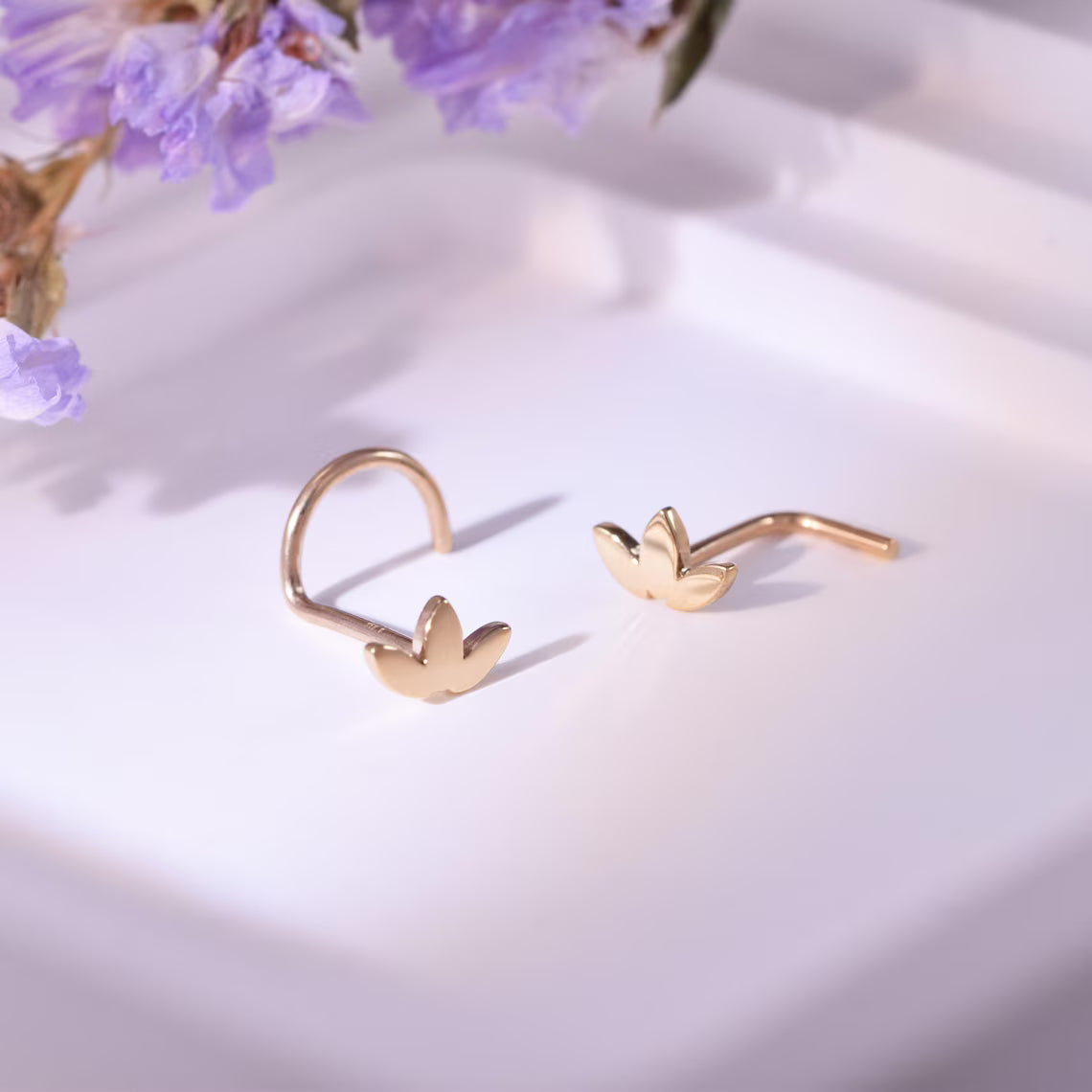14K Solid Gold Lotus Star Nose Stud