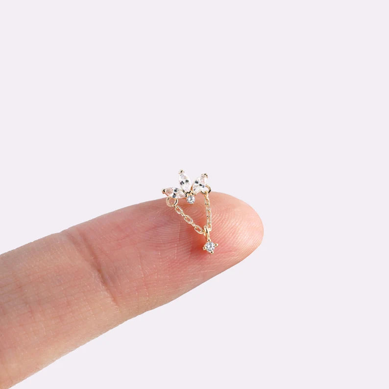 14K Gold Marquise Chain Cartilage Earring 20g