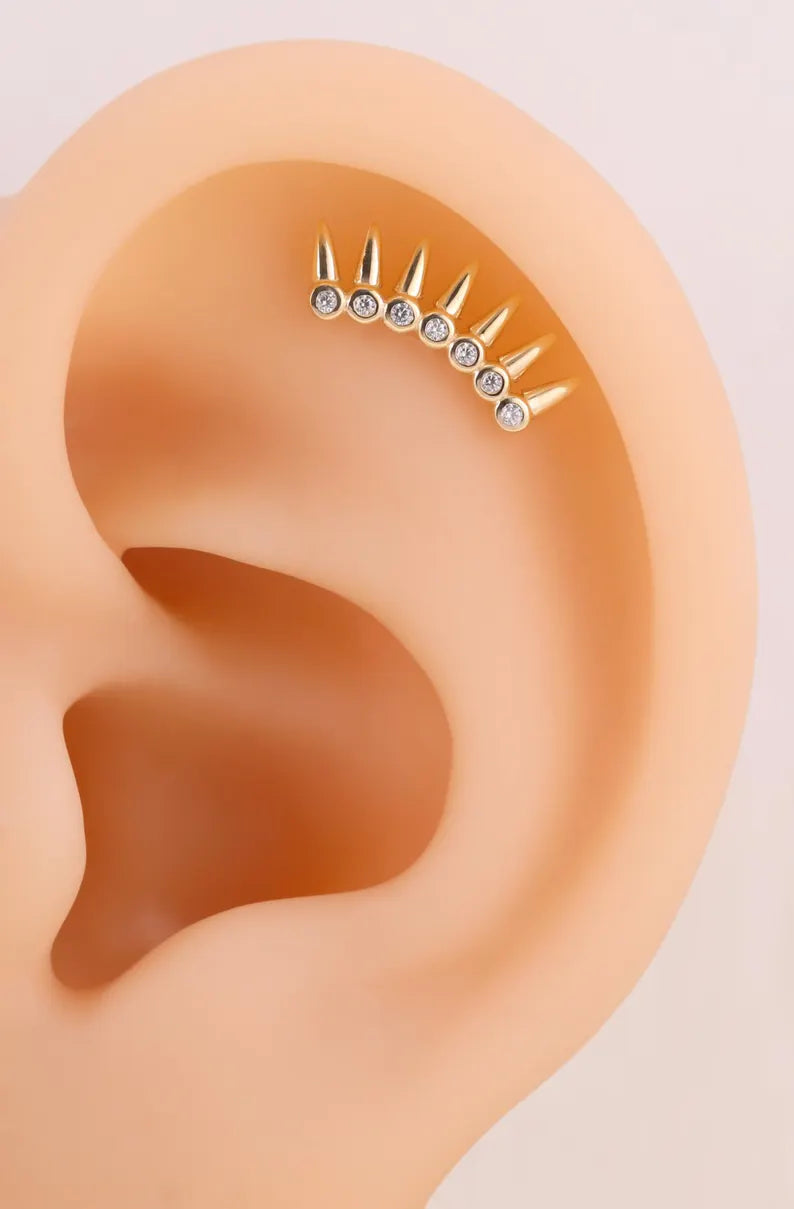 14k Gold Curved Bar Gothic Helix Conch Stud