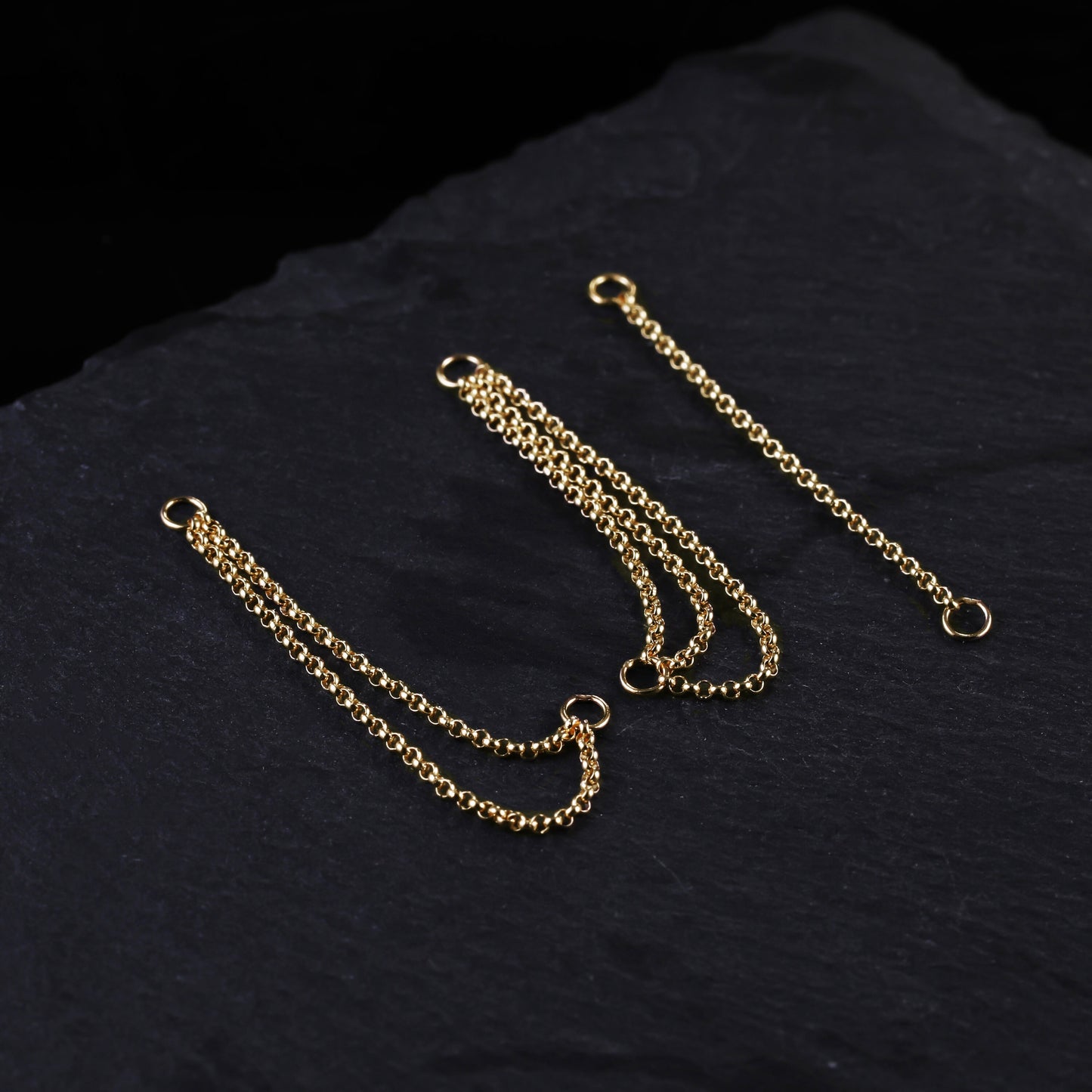 14K Solid Gold Triple Chain Earring Double Chain Piercing Helix Link Connector
