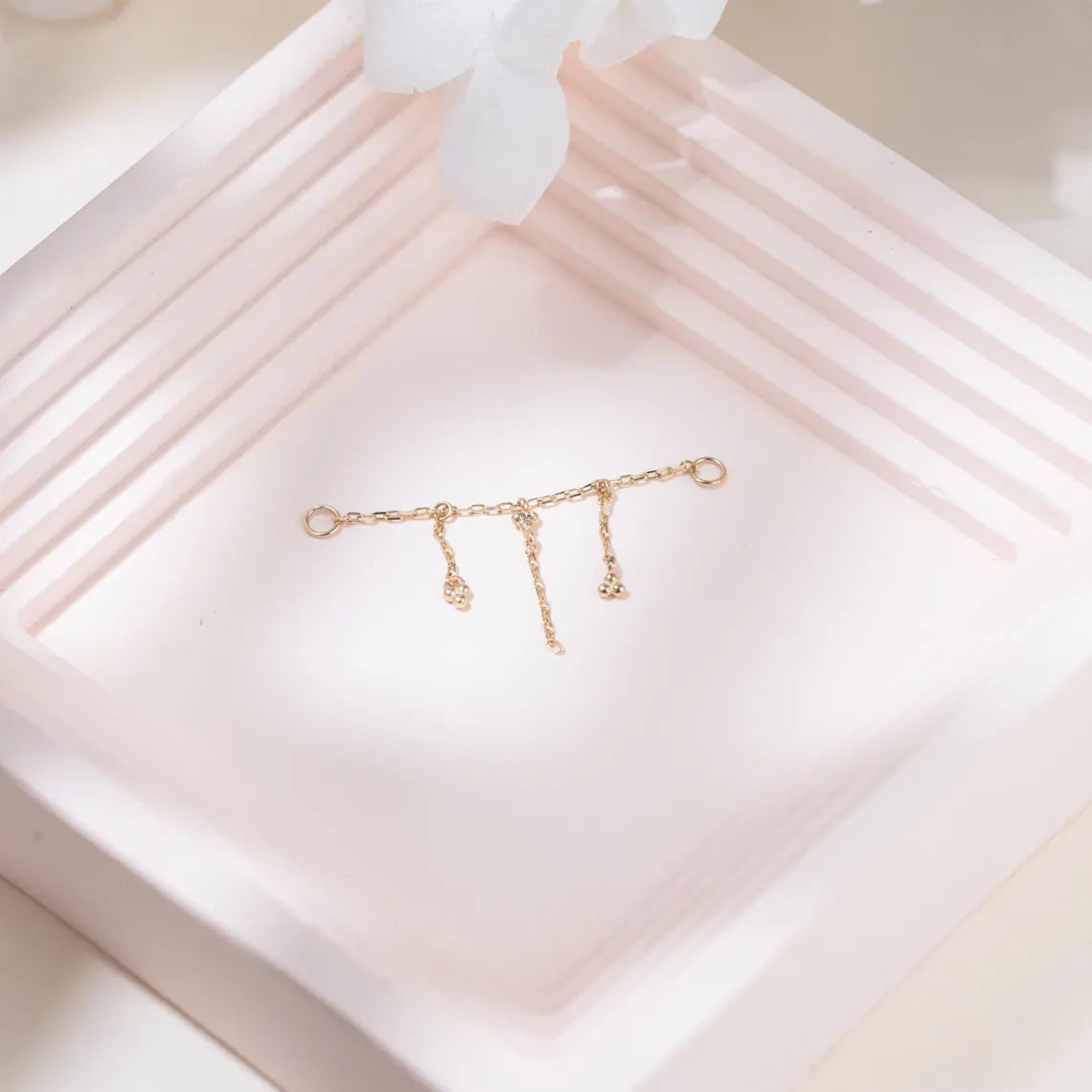 14K Solid Gold Triple Braided Chain Piercing