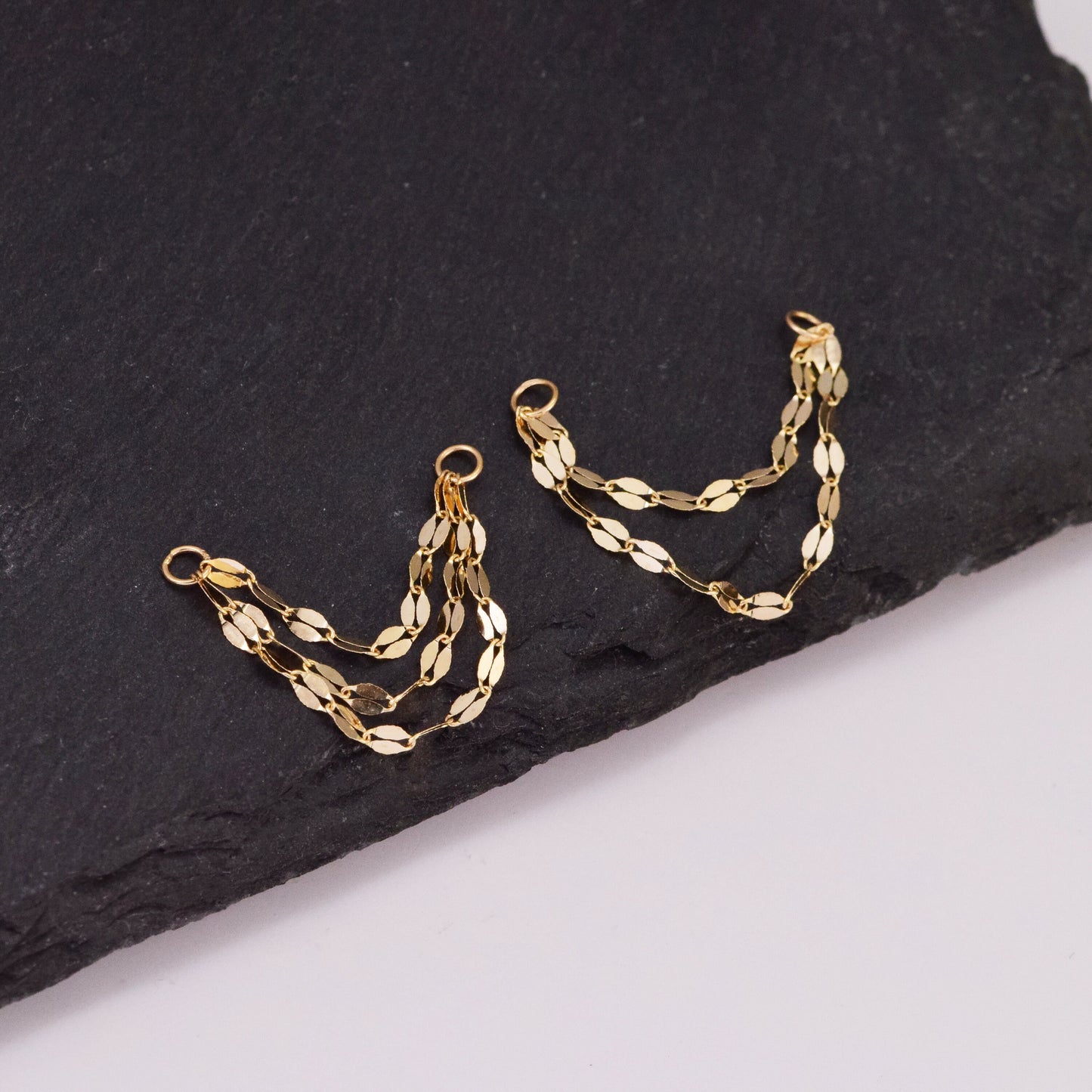 14K Solid Gold Sparkly Double Chain Cartilage Earring