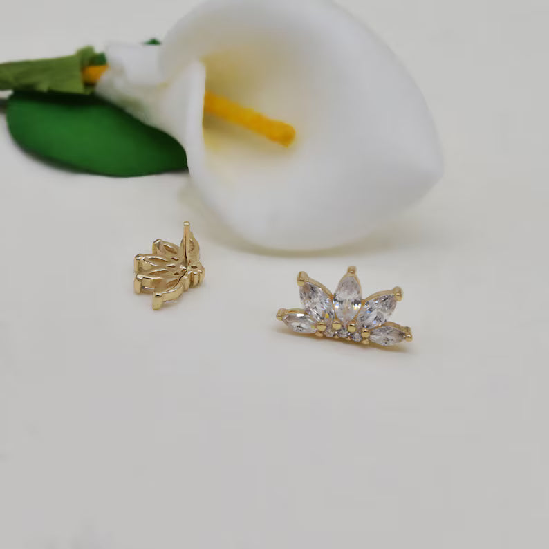 14K Gold Marquise Lotus Cartilage Stud