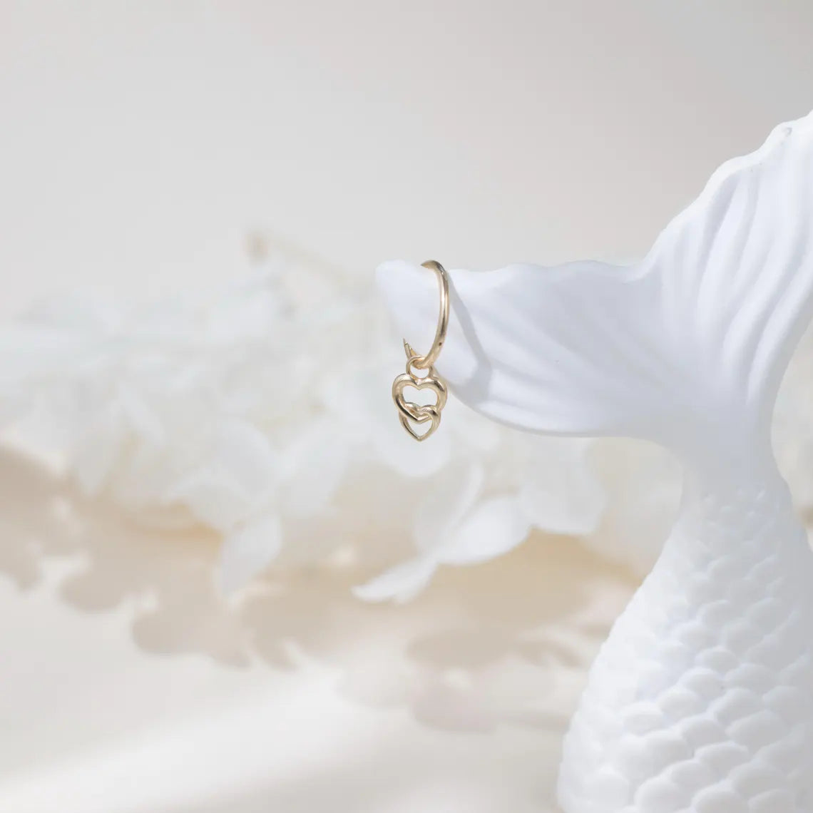 14K Solid Gold Double Heart Dangle Charm