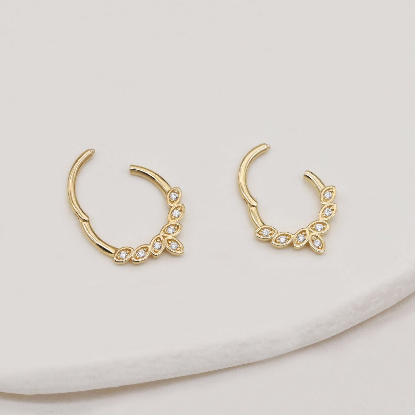 14K Solid Gold Marquise Diamond Daith Piercing 16G