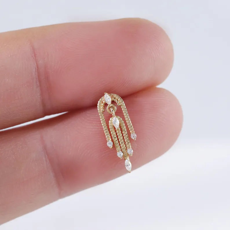 14K Gold Waterfall Chain Cartilage Earring Flat Back