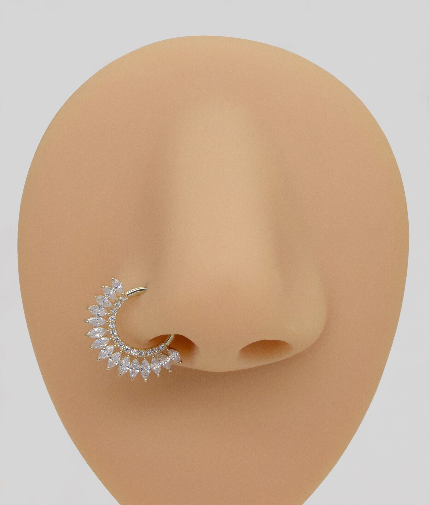 14K Solid Gold Dainty Marquise Septum Hoop Clicker Nose Piercing Ring