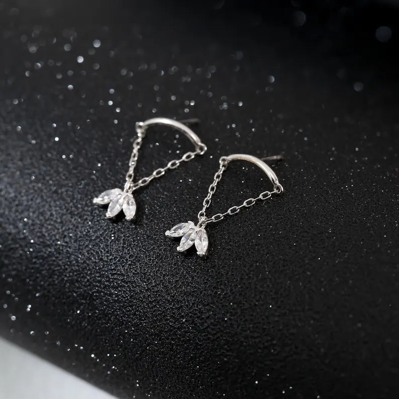 14K White Gold Chain Dangle Stud
