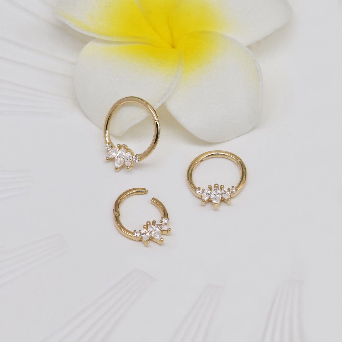 14K Solid Gold Marquise Septum Daith Tragus Helix Cartilage Earring 16G