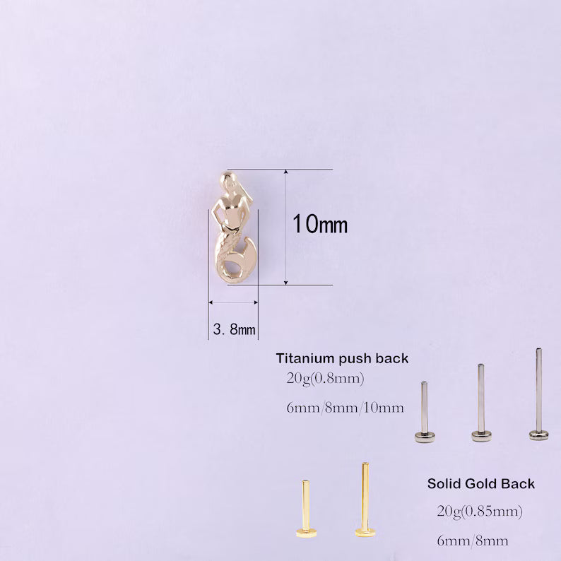 14K Gold Mermaid Stud Earring