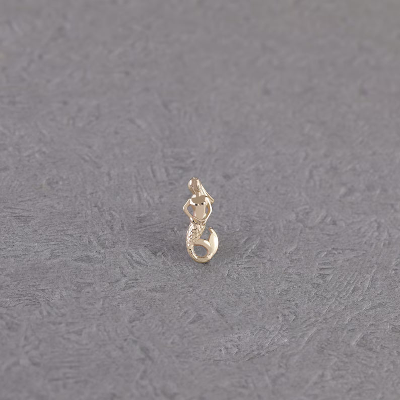 14K Gold Mermaid Stud Earring