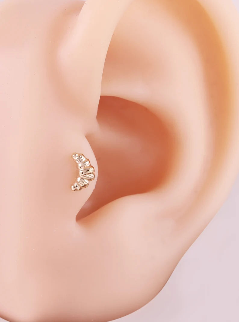 14K Gold Croissant Flat Back Earring