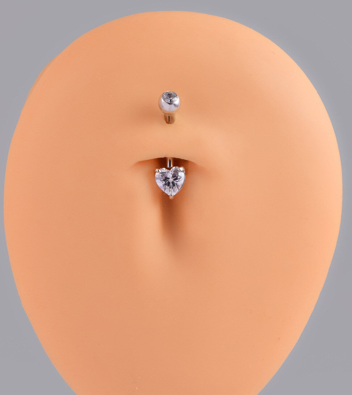 14K White Gold Heart CZ Belly Ring, 14G Curved Barbell