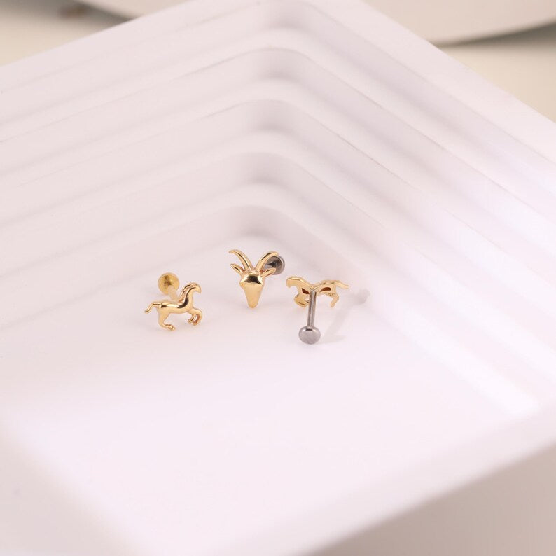 14K Gold Horse Earring for Piercings