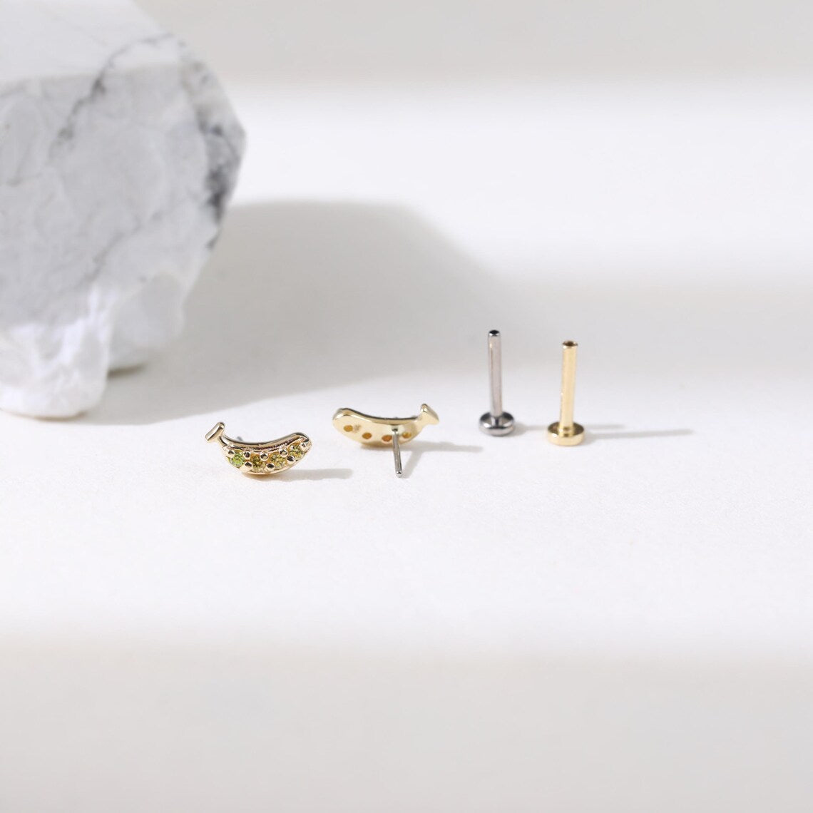 14K Solid Gold Banana Helix Stud