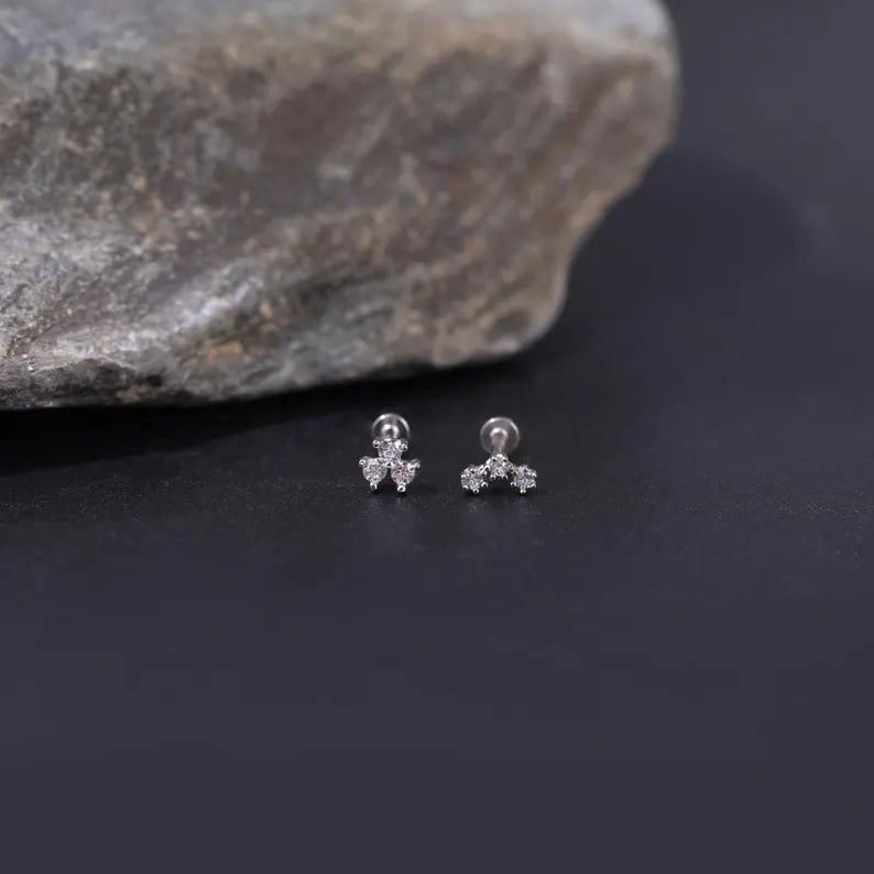 14K White Gold Ear Climber Stud