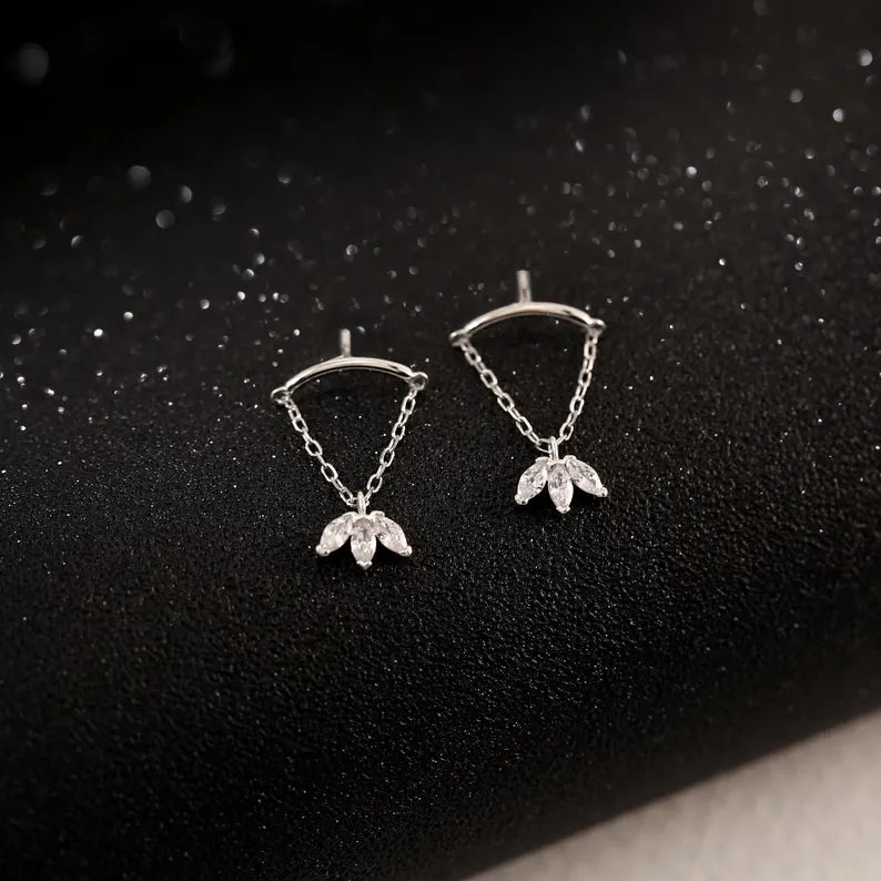 14K White Gold Chain Dangle Stud