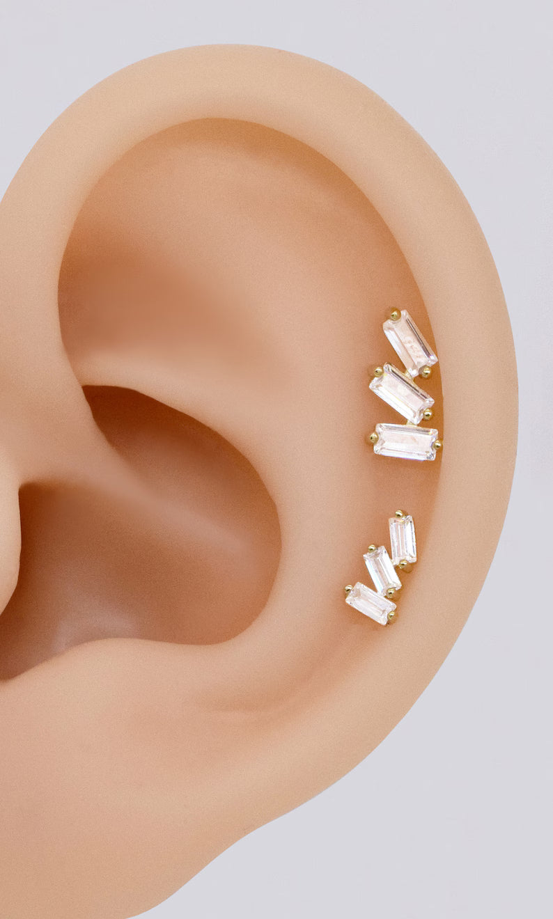 14K Gold Baguette Climber Stud