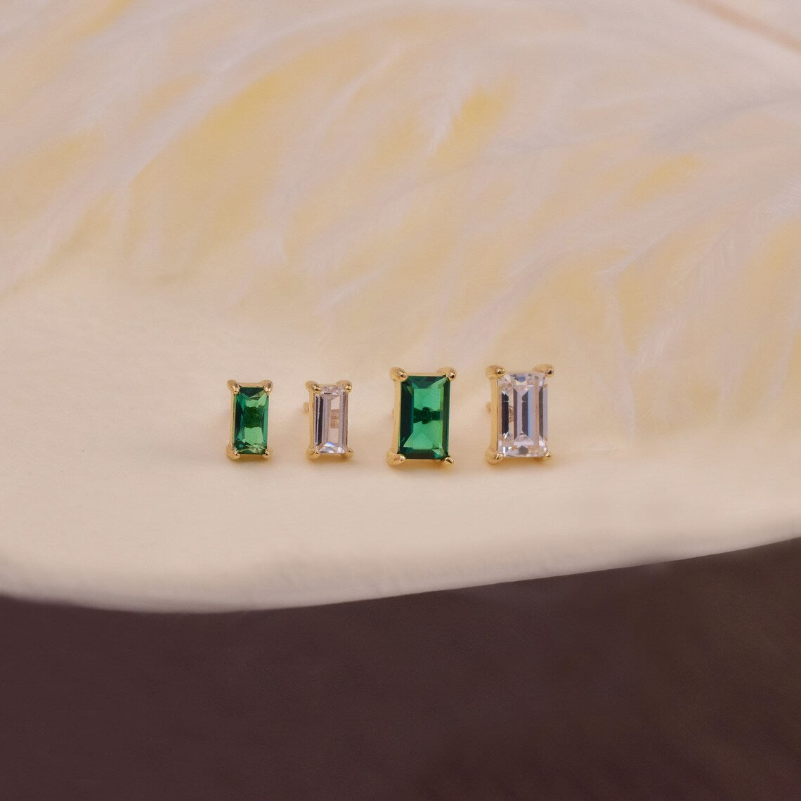 14K Gold Tiny Baguette Emerald Cartilage Stud