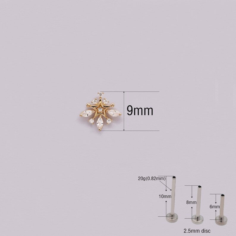 14K Gold Snowflake Cartilage Stud