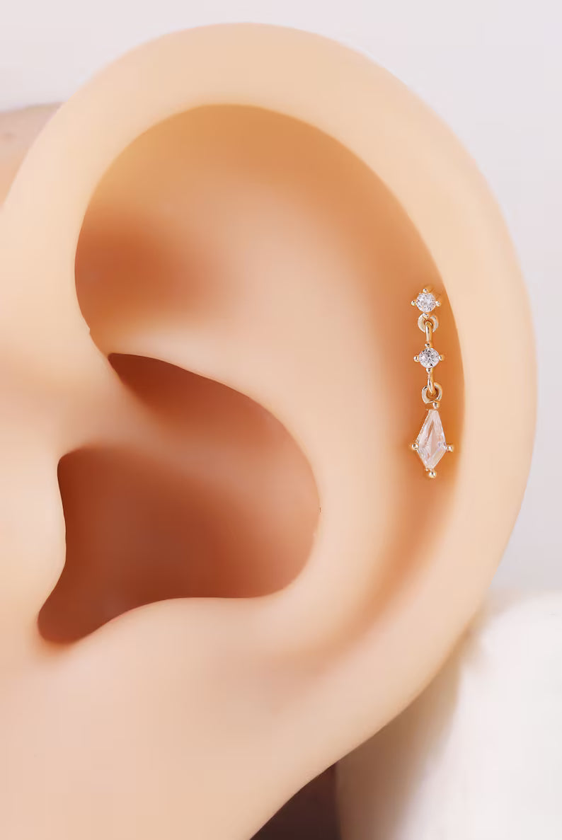 14K Gold Kite Dangle Chain Stud