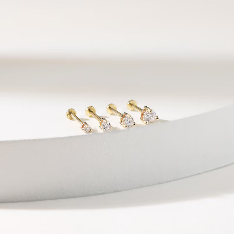 14K Solid Gold Diamond Tiny Cartilage Stud