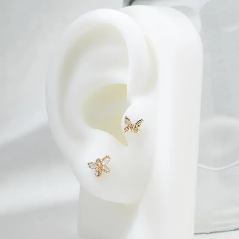14K Gold Butterfly Cartilage Stud
