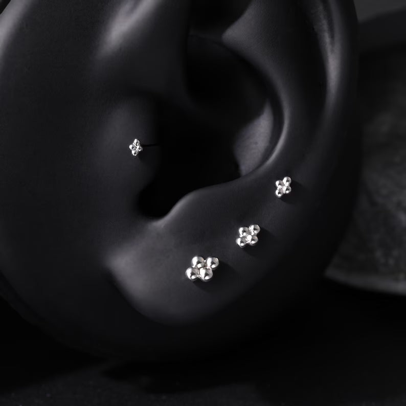 14K White Gold Four Bead Stud