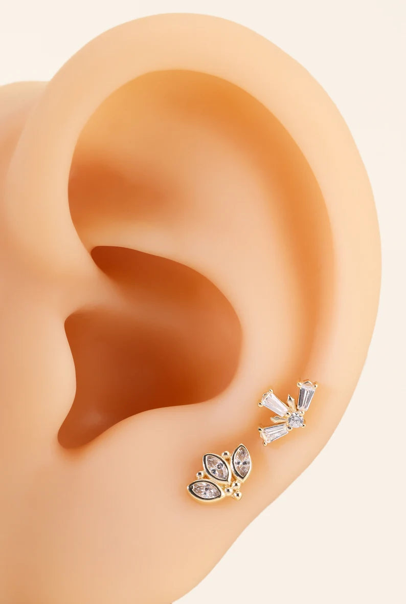 14K Gold Flower Geometric Cartilage Stud