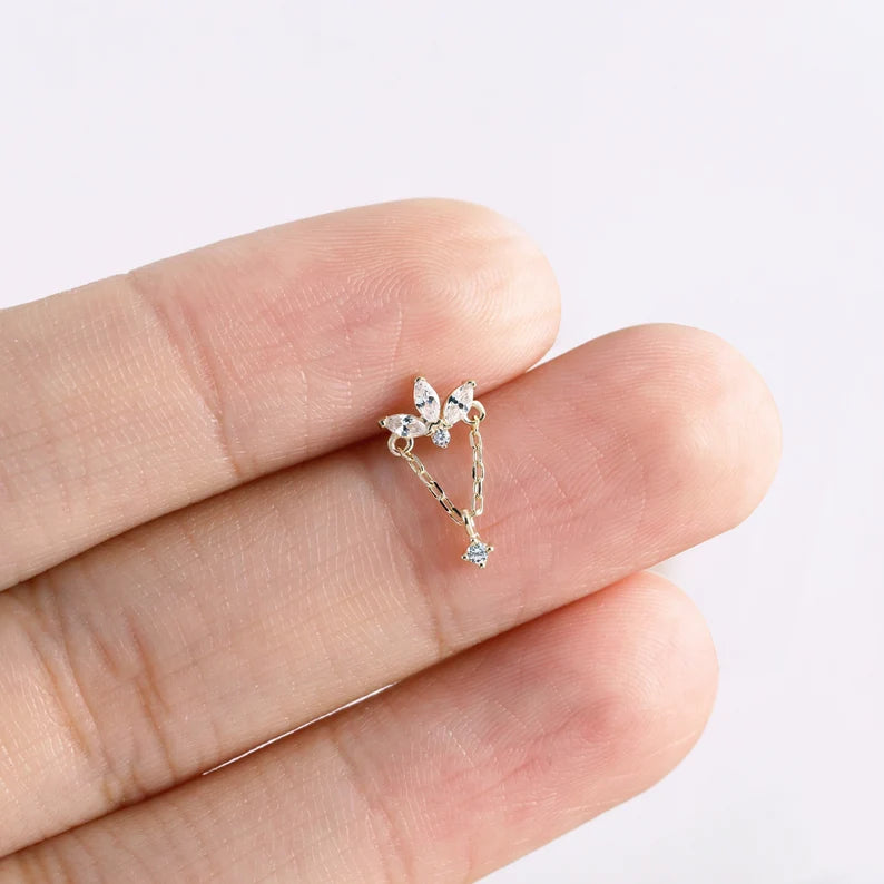 14K Gold Marquise Chain Cartilage Earring 20g