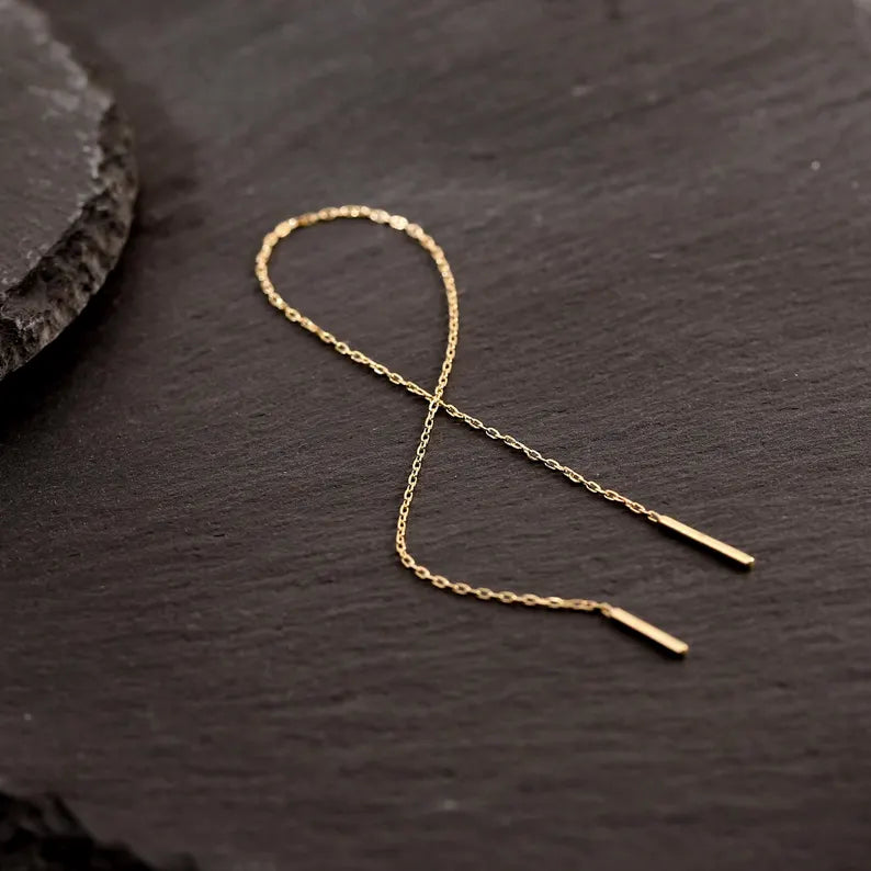 14K Solid Gold Chain Threader Earring
