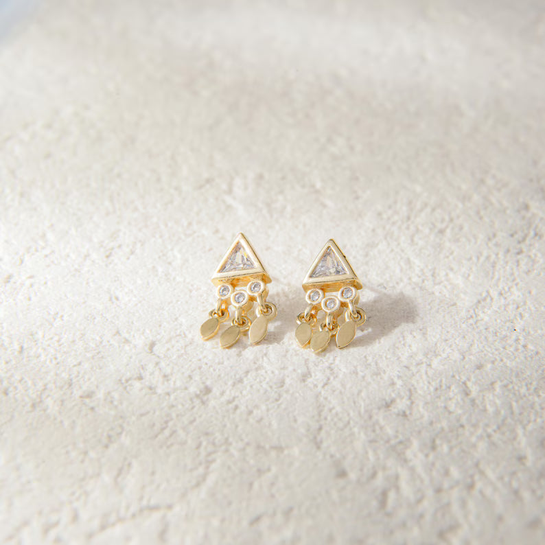 14K Solid Gold Triangle Drop Earring
