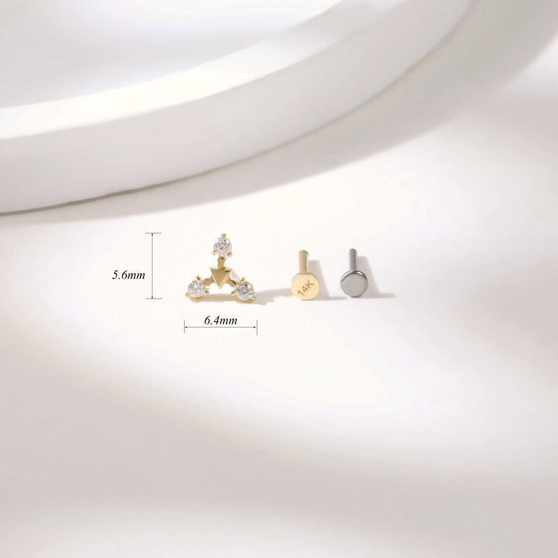 14K Gold Triangle Stud Minimalist Cartilage Earring