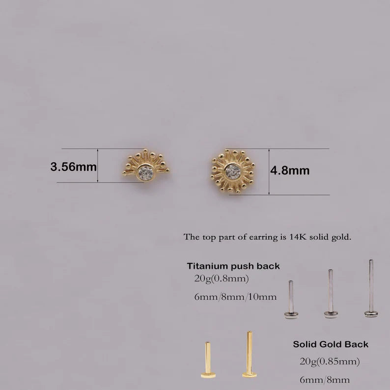 14K Gold Sun Cartilage Stud Earring