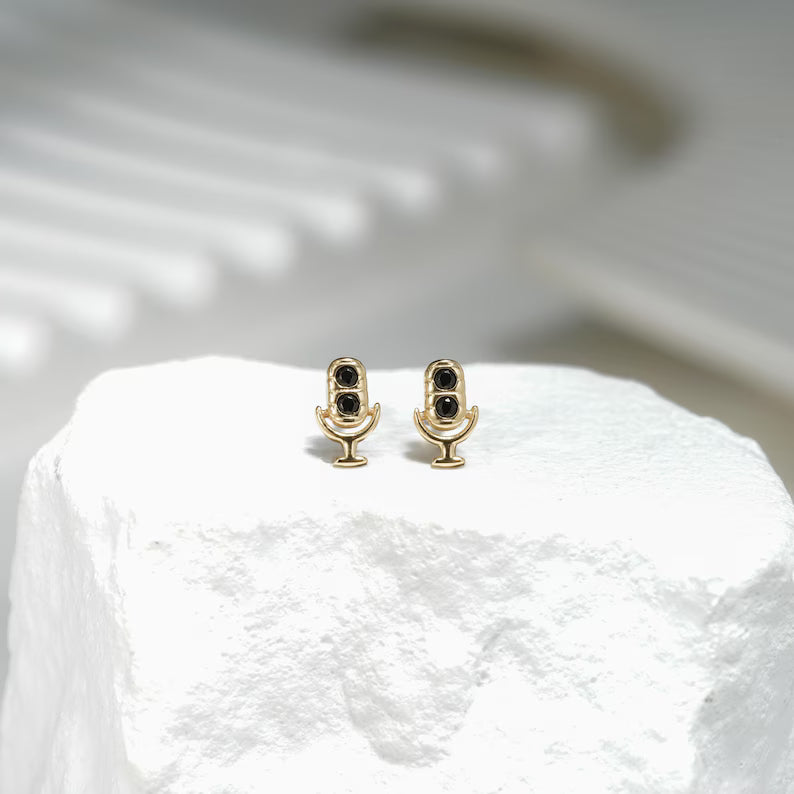 14K Gold Tiny Microphone Flat Back Earring