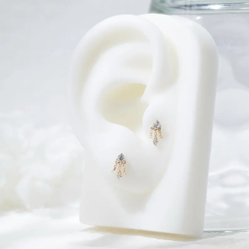 14K Gold Double Chain Cartilage Earring