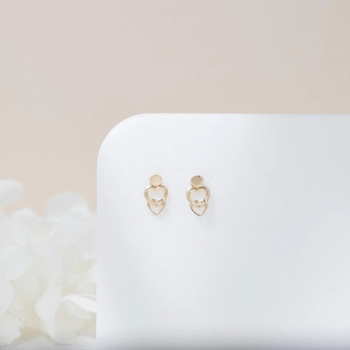14K Solid Gold Double Heart Dangle Charm