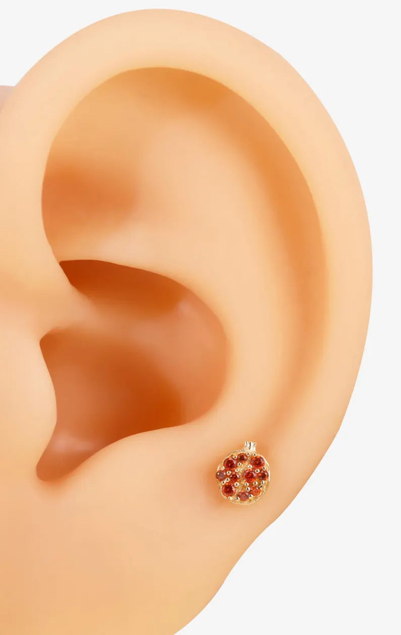 14K Gold Pomegranate Cartilage Stud