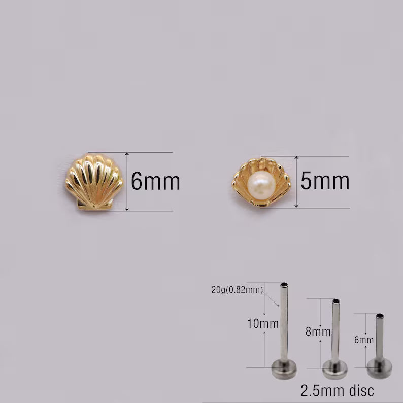 14K Gold Shell Pearl Flat Back Stud