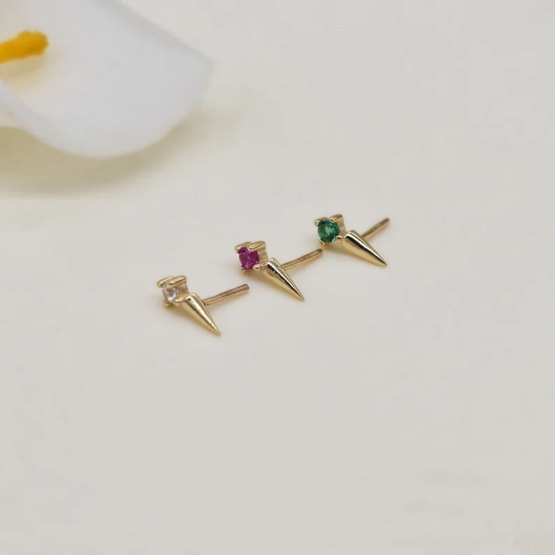 14K Gold Dainty CZ Cartilage Stud