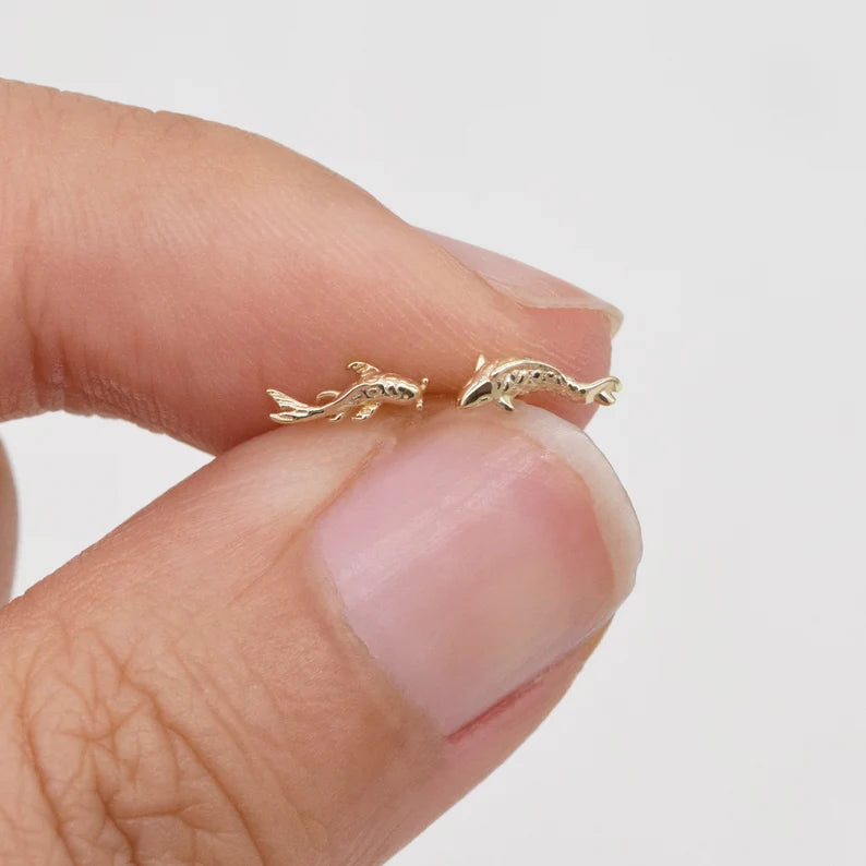 14K Solid Gold Koi Fish Stud Earring
