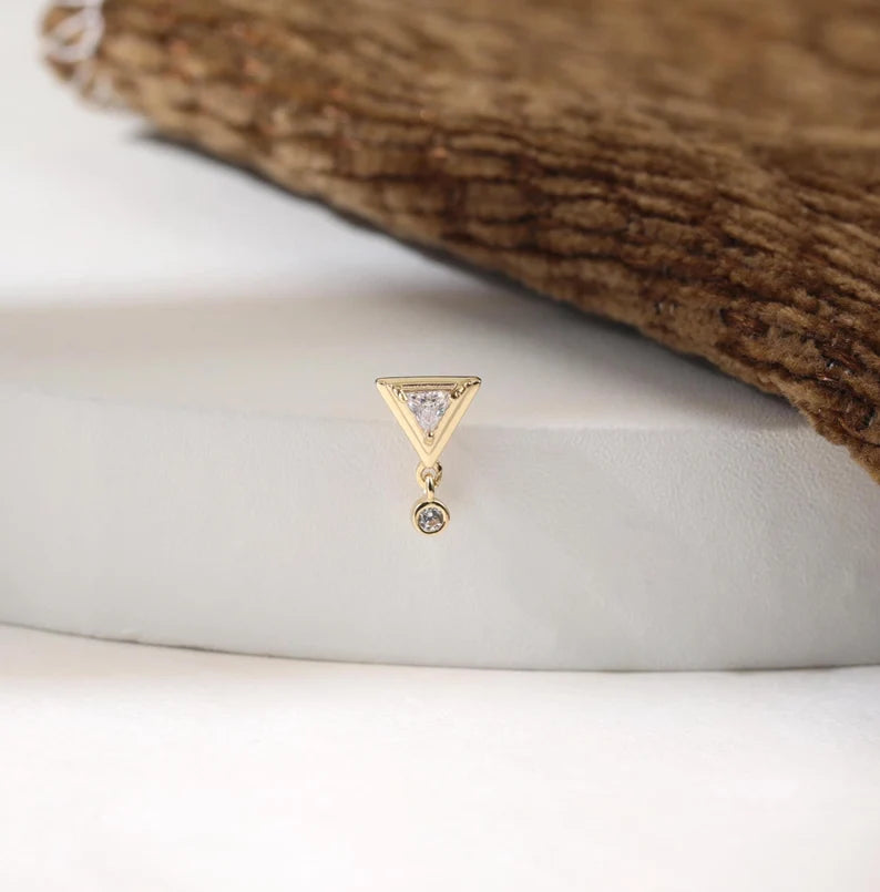 14K Gold Triangle Dangle Stud Earring