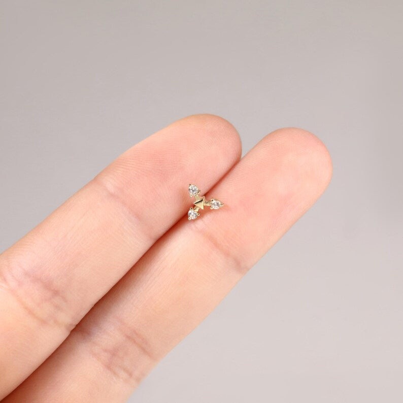 14K Gold Triangle Stud Minimalist Cartilage Earring